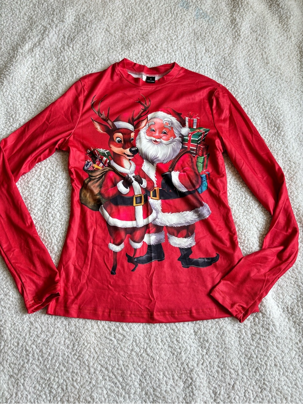 Woman Red Santa & Reindeer Holiday Tee - Picture 1 of 3